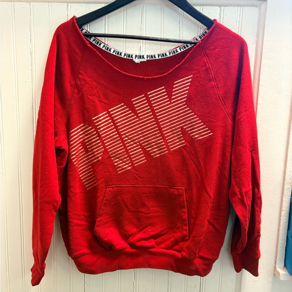 Victoria's Secret PINK Bold Red Off-the-Shoulder Sweater